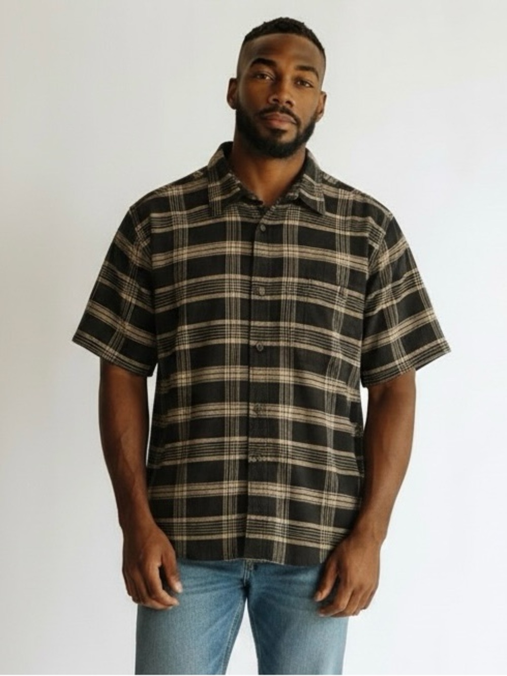 Patagonia Brown and Tan Plaid Short-Sleeve Button-Down